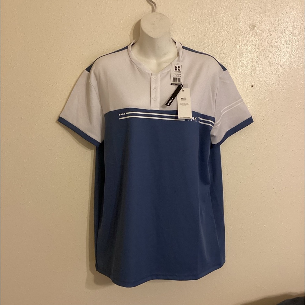 NWT Men’s SOBK T-shirt Blue Color Block Size Large